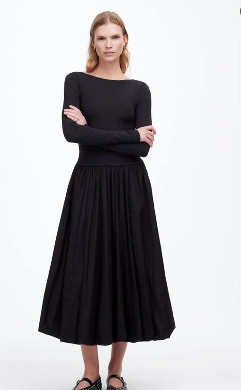 NWT Madewell Bubble-Hem Midi Dress Black Formal Chic Minimalistic 4